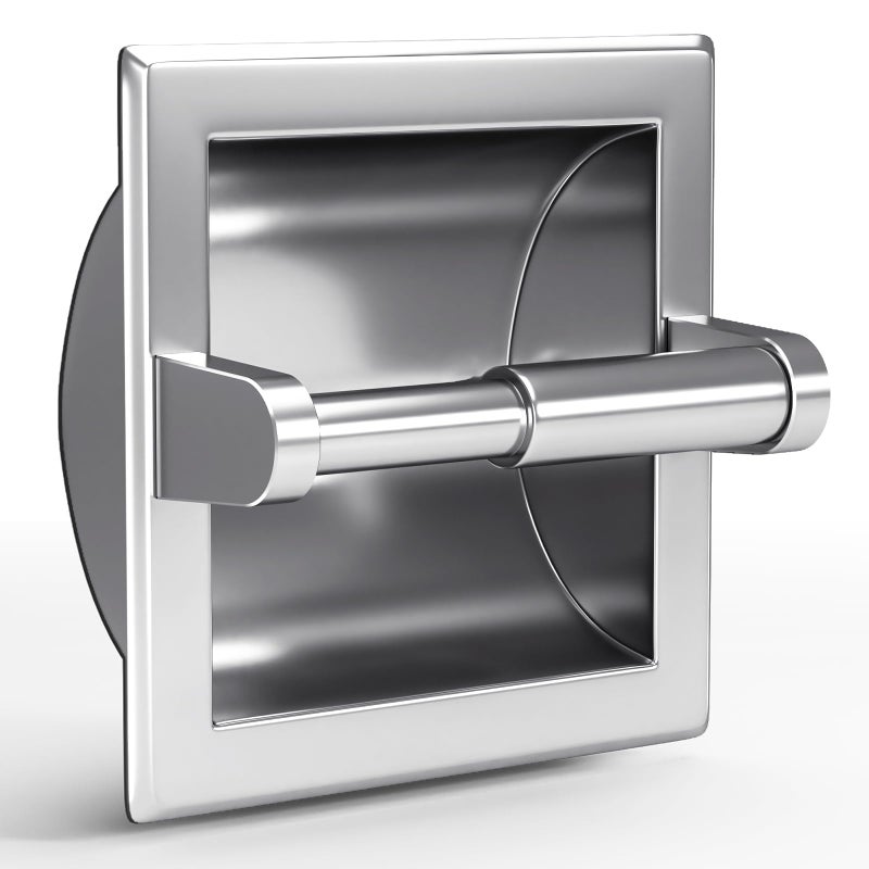 POKIM Smack Polished Chrome Recessed Toilet Paper Holder, Bathroom Wall Mount Recessed Toilet Tissue Roll Paper Holder Include Rear Mounting Bracket - Image 1